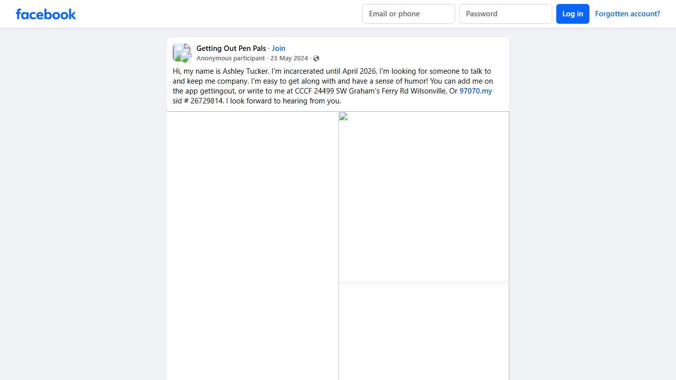 Getting Out Pen Pals Hi, my name is Ashley Tucker Facebook